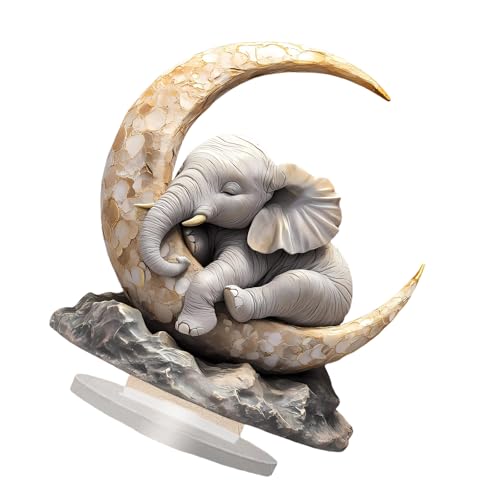 Oxtxuzdm 2D-Elefanten-Skulptur, flach, Acryl, liegend auf Mond, Skulptur mit Sockel, für Zuhause, Büro, Schreibtisch, Regal, Dekoration, Kunstgeschenk, künstlerisches Schreibtisch-Ornament Oxtxuzdm 2D-Elefanten-Skulptur, flach, Acryl, liegend auf Mond, Skulptur mit Sockel, für Zuhause, Büro, Schreibtisch, Regal, Dekoration, Kunstgeschenk, künstlerisches Schreibtisch-Ornament von Oxtxuzdm