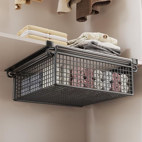 Schrank-Organisations-Mülleimer unter dem Regal, Aufbewahrungskorb, hängende ausziehbare Schublade, multifunktional, Schlafzimmer, Kleidung, ausziehbarer Korb, rostfrei von Oxtxuzdm