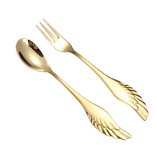 2pcs Bunte Löffel Dessert Teelöffel Edelstahl Zucker Kuchenflügelgabel Löffel Bunte Für Kaffee Eiste Edelstahl Stahl von Oxxggkao