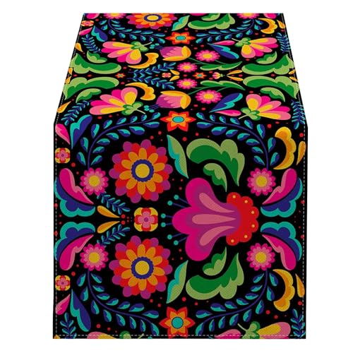 Oxxggkao Mexiko Leinen Tisch Runner Küche Essdekor Bunte Blumen Tischdecke Für Essen Halloween Party Mexiko Tischläufer von Oxxggkao