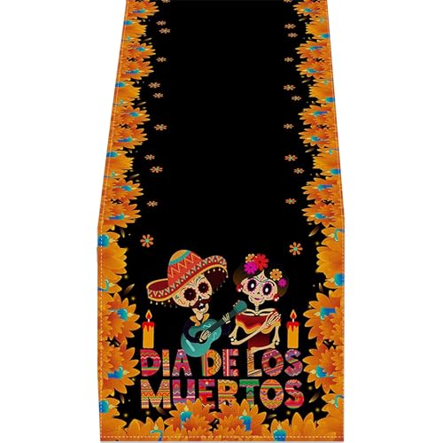 Oxxggkao Mexiko Leinen Tisch Runner Küche Essdekor Bunte Blumen Tischdecke Für Essen Halloween Party Mexiko Tischläufer von Oxxggkao