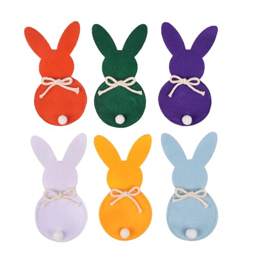 Oxxggkao Set Von 6 Easters Kaninchen Silberwaren Taschen Osts Themen Bestecktaschen Utensilhalter Für EIN Festival Dining Atmosphären Benutzerfreundliche Tisch Dekore von Oxxggkao