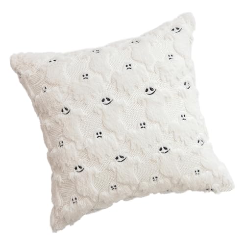 Oxxggkao Tufted Ghostly Muster Plüsch Kissenbezug Weiche Kunstpelze Kissenbedeckung Halloween Home Decor Für Kinder Haustier Safe Easy Reinigung Halloween Home Dekoration Geistere Kissenbedeckung von Oxxggkao