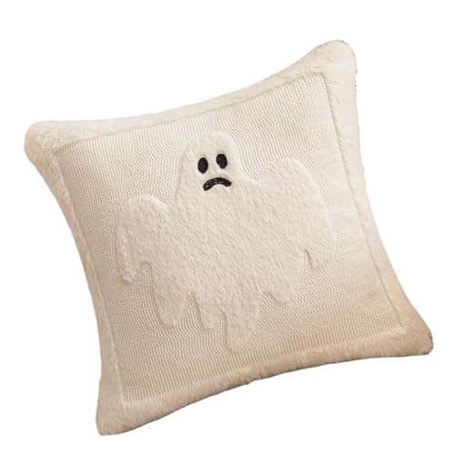 Oxxggkao Tufted Ghostly Muster Plüsch Kissenbezug Weiche Kunstpelze Kissenbedeckung Halloween Home Decor Für Kinder Haustier Safe Easy Reinigung Halloween Home Dekoration Geistere Kissenbedeckung von Oxxggkao