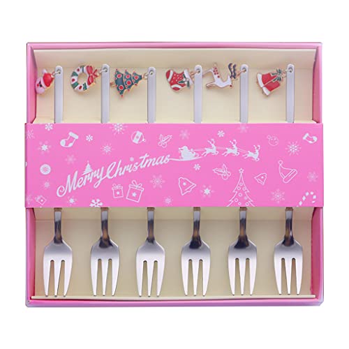 Set Von 6 Weihnachtsstil Edelstahlmaterial Fruchtgabeln Dessert Food Pick 2 Farben Um Obstgabel Süß Zu Wählen von Oxxggkao
