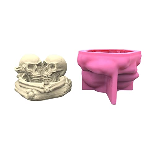 Topf Silikonform Aschenbecher Vase Doppelschädel Kopfharz Für Epoxidbetonbetonblüten Blumenkern Wohnkultur Schädel Pflanzgefäß Form von Oxxggkao
