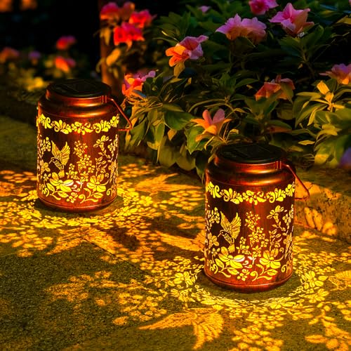 OxyLED Geschenk Frauen, 2er Set Kolibri Solarlaterne für Draußen mit Handle IP44 Wasserdicht Auto Ein/Aus Ideale Solar Laterne für Garten Balkon Tischdeko & Wege als Geschenke für Mama Oma Frauen von OxyLED