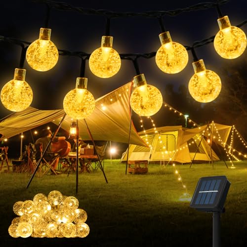 OxyLED Solar Lichterkette Aussen, 6.5M 30LED Lichterkette Solar Außen Wetterfest Wasserdicht IP65 8 Modi Kristall Kugeln Solar Lichterkette Außen für Garten, Terrasse, Balkon, Partys, Warmweiß von OxyLED