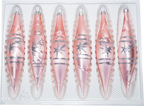 6 tlg. Glas-Zapfen Set in "Ice Rosa Silber" Komet - Christbaumkugeln - Weihnachtsschmuck-Christbaumschmuck von Christbaumkugeln-24.de