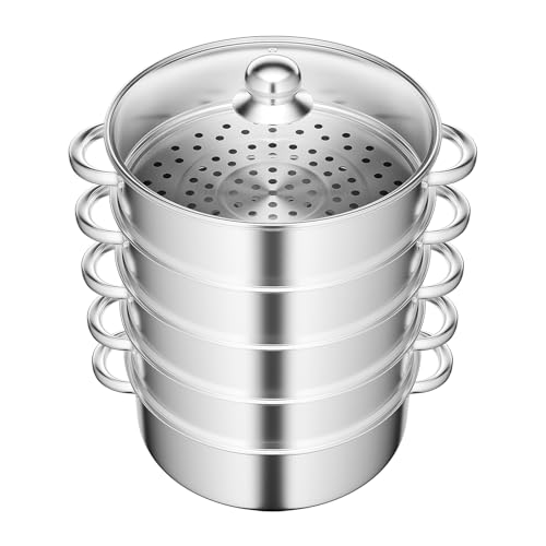 Oxylonty 5-Lagiger Edelstahl Dampfkocher Dampfgarer Stapelbar Dampfkochtopf KartoffeldäMpfer Gardampftopf Steamer FüR KüChe Schongarer Induktion Mit Glasabdeckung Großes Dauerhaft Rostfrei 28cm von Oxylonty