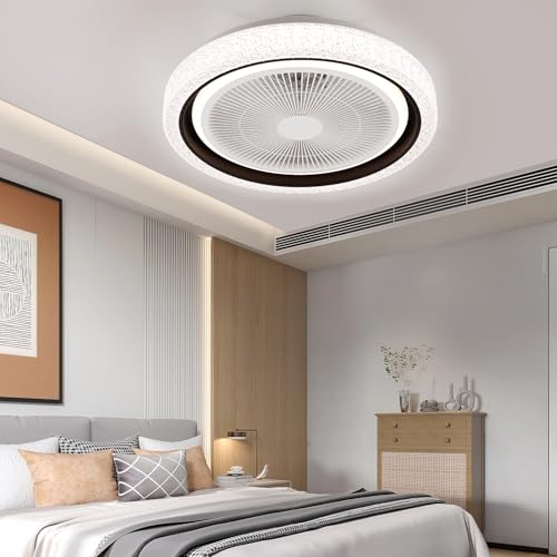 Deckenleuchte Deckenventilator mit Beleuchtung Licht Fernbedienung, LED RGB Farbwechsel, Kaltweiß, Neutralweiß, Warmweiß, Leise Deckenleuchte mit Ventilator,Dimmbar Musik Bluetooth, Ø50cm (Stil 3) von Oyajia