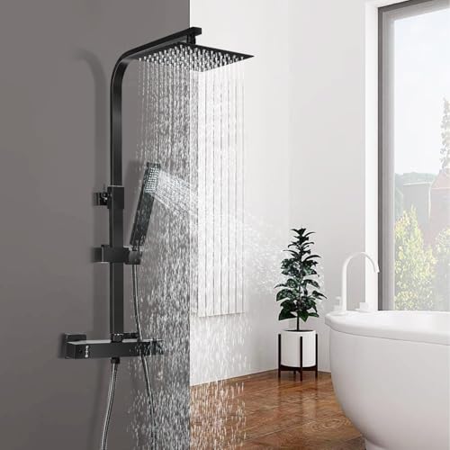 Duschset, Edelstahl Duschsystem mit Thermostat, Duschpaneel mit Handbrause, 2 Strahlarten Duschkopf, Höhenverstellbar, Regendusche mit Armatur, Duschset Schwarz. Duschset, Edelstahl Duschsystem mit Thermostat, Duschpaneel mit Handbrause, 2 Strahlarten Duschkopf, Höhenverstellbar, Regendusche mit Armatur, Duschset Schwarz. von Oyajia