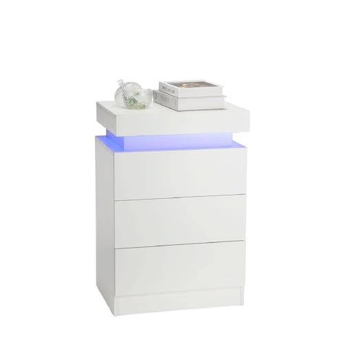Nachttisch Led, Nachttische mit LED Licht, 3 Große Schubladen & Verstecktem Stauraum – Beistelltisch mit Leisen Schubladen und 60 kg Tragkraft, Nachtschrank Modernes Schlafzimmer Möbel Nachttisch Led, Nachttische mit LED Licht, 3 Große Schubladen & Verstecktem Stauraum – Beistelltisch mit Leisen Schubladen und 60 kg Tragkraft, Nachtschrank Modernes Schlafzimmer Möbel von Oyajia