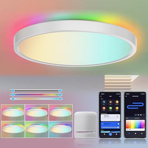 LED Deckenleuchte Dimmbar mit Bluetooth Wifi Fernbedienung | 16 Mill. Farben(RGBW ) | Smarte Deckenlampe für Schlafzimmer,Kinderzimmer,Wohnzimmer | Kompatibel mit Alexa, Echo und Google Home Kit (30W) von Oyajia