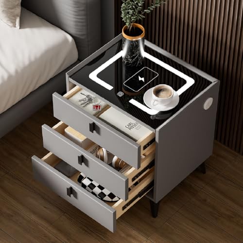 Oyajia Nachttisch mit Led und Kabellosem Ladefunktionund, Smarter Nachttisch mit USB Steckdose und 3 Schubladen, Bedside Table für Wohn und Schlafzimmer, Nightstand Schwarz und Grau Oyajia Nachttisch mit Led und Kabellosem Ladefunktionund, Smarter Nachttisch mit USB Steckdose und 3 Schubladen, Bedside Table für Wohn und Schlafzimmer, Nightstand Schwarz und Grau von Oyajia