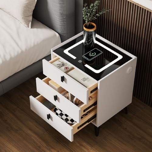 Oyajia Nachttisch mit Led und Kabellosem Ladefunktionund, Smarter Nachttisch mit USB Steckdose und 3 Schubladen, Bedside Table für Wohn und Schlafzimmer, Nightstand Schwarz und Weiß Oyajia Nachttisch mit Led und Kabellosem Ladefunktionund, Smarter Nachttisch mit USB Steckdose und 3 Schubladen, Bedside Table für Wohn und Schlafzimmer, Nightstand Schwarz und Weiß von Oyajia