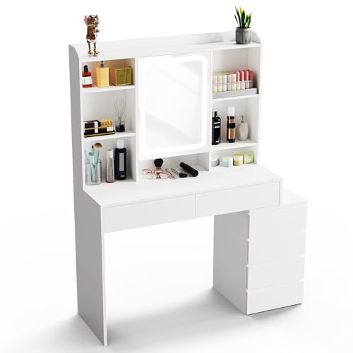 Oyajia Schminktisch mit LED, Kosmetiktisch mit UBS, Frisiertisch mit Spiegel und hocker Beleuchtung. Oyajia Schminktisch mit LED, Kosmetiktisch mit UBS, Frisiertisch mit Spiegel und hocker Beleuchtung. von Oyajia