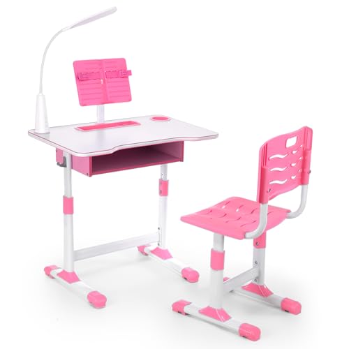 Oyajia Schreibtisch Kinder Höhenverstellbar, Kinderschreibtisch für Mädchen,Jugendschreibtisch Schülerschreibtisch mit Bücherständer Schublade & ergonomischem Schreibtischstuhl Stuhl(Rosa) von Oyajia