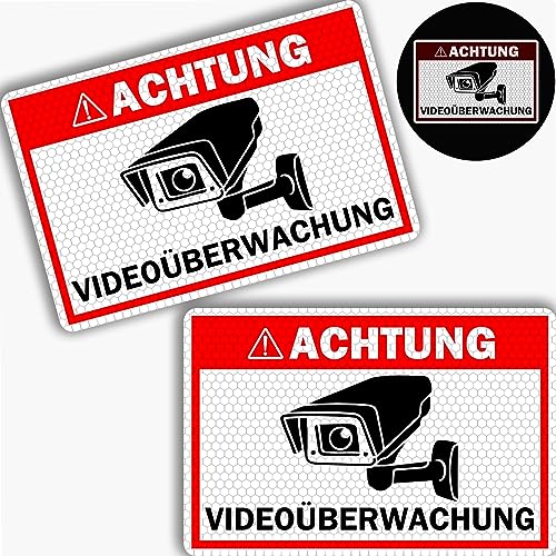 2er Set REFLEKTIEREND Achtung Videoüberwachung Schild (20x15 cm), PVC Hartschaumplatte 3mm, Hinweisschild für Kameraüberwachung, Warnschild, Schild Videoüberwachung, Video Überwachungsschild von Oyayubi