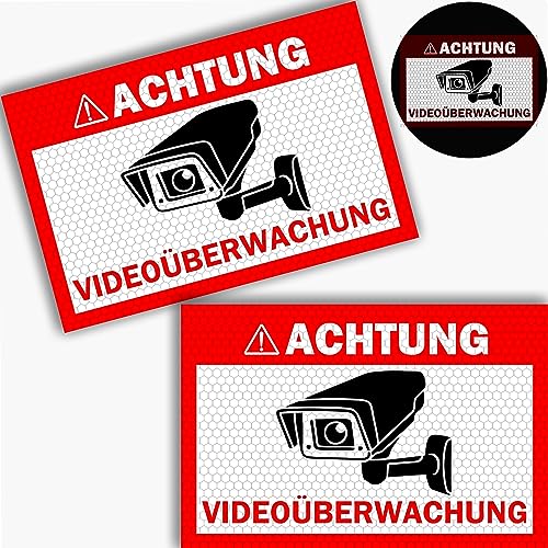 2er Set REFLEKTIEREND Achtung Videoüberwachung Schild (20x15 cm), Hinweisschild für Kameraüberwachung, Warnschild, Schild Videoüberwachung, Video Überwachungsschild von Oyayubi