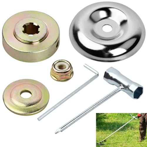 Oyiclyea 6 Stück Mähkopf Zubehör, Messer Adapter Kit, Metall Getriebe Klinge Mutter Befestigungssatz mit Innensechskant Schrauben, Universal Oberplatte, Schraubenschlüssel usw., für Rasentrimmer von Oyiclyea