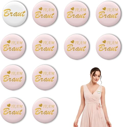 12 Stück JGA Braut Button Set,Jga Accessoires Frauen (Rosa),Junggesellenabschied Frauen Accessoires,Team Braut Button Junggesellenabschied,Party Buttons Jga für Hochzeit,Engagement Feiern von Oykrueats