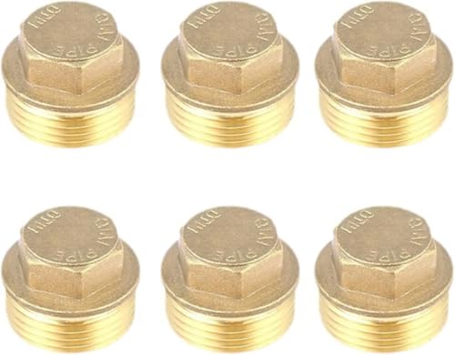 6 Stück Blindstopfen Wasserleitung (Ø20mm),Blindstopfen 1/2 Zoll Messing Außengewinde,Stopfen 1/2 Zoll für Rohranschluss,Messing Stopfen Hexagonal für Trinkwasseranlage Geeignet,Wassersysteme von Oykrueats