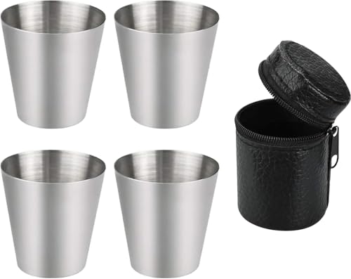4 Stück Edelstahlbecher,30ml Klein Edelstahl Becher,Stapelbare Edelstahl Schnapsbecher mit Lederetui,Schnapsgläser Camping,Flachmann Becher,Tragbar Metallbecher,für Innen und Outdoor 4 Stück Edelstahlbecher,30ml Klein Edelstahl Becher,Stapelbare Edelstahl Schnapsbecher mit Lederetui,Schnapsgläser Camping,Flachmann Becher,Tragbar Metallbecher,für Innen und Outdoor von Oykrueats