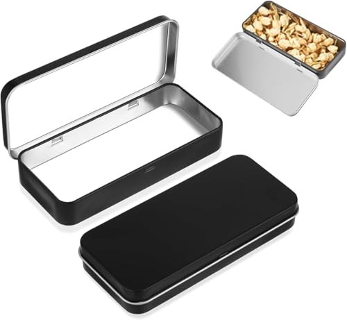 Blechdose mit Deckel Schwarze,Kleine Metalldosen mit Deckel,Mini Tragbare Metalldosen(125 * 58 * 20mm),Metal Rectangular Empty Hinged Tin Box,Kleine Metalldosen für Ohrringen Kleinen Gegenständen von Oykrueats