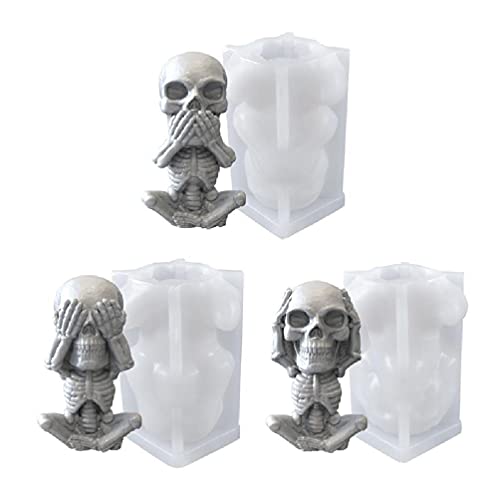 Oyrcvweuy 3D-Totenkopf-Kerze, Epoxidharz-Form, Halloween, lustige Skelett-Modellierung, Aromatherapie, Gips, Silikonform, DIY, Basteln, Seife, Kerze, Gusswerkzeuge, Epoxidharzformen, Silikon-Set von Oyrcvweuy