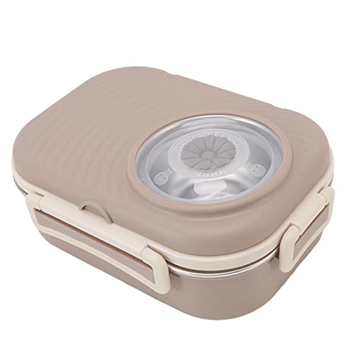 Oytrui 1450ml Lunchbox, Doppels Chicht Edelstahl Thermalfach Lebensmittel Behälter mit Löffel und Stäbchen Set, für Kinder Schüler Schul Picknick Camping (Braun) von Oytrui