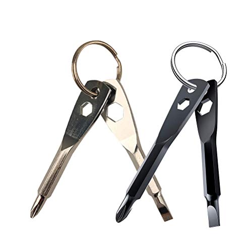 Oytrui 2 PCs Schlüsselbund -Schraubendreherwerkzeug 4in1 Schraubendreherbit mit Phillips Geschlitzt und Sechskantschlüsselgeschenke für den Gebrauch Im Freien Im Freien Im Freien (Silber, schwarz) von Oytrui