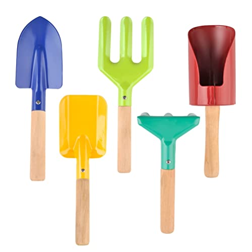 Oytrui 5PCS Kids Mini Gartenwerkzeugset, Metall und Holz Kids Garten Pflanze Handkit, Rake, Gabel, für Strandspielzeug, Gartengräben Sandwerkzeuge, Physische und Soziale von Oytrui