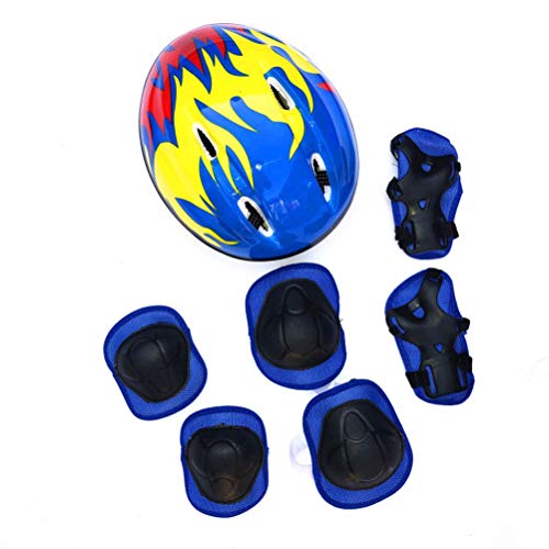 Oytrui Kinderschutzausrüstung, Verstellbare Helmkniegelads Ellbogenbads Handgelenkblöcke, 7pcs/Set mit Hellen Farben Helm für Walzenschlittschuhe, Geeignet für -Skating -Scooter (Blau) von Oytrui