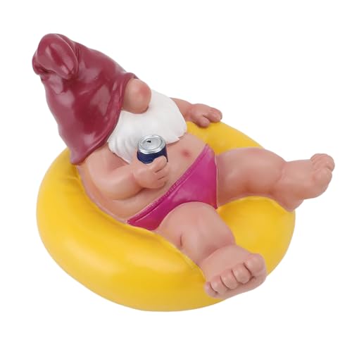 Oytrui Pool Floating Gnom, Handbemalte Harzgartenstatue mit Sonnenschutzbeschichtung für Outdoor - -Teichpools Patios Rasenflächen (Gelb) von Oytrui