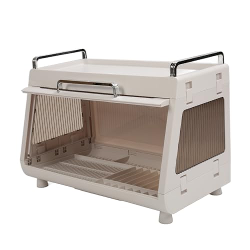Oytrui Schüssel Trockenstange mit Deckel, Stapelbarer Schüssel -Abflussorganisator Großer Kapazität 19.4x11.8x13,6in, Robust Vielseitig für Küchenschalenteller Utensilien (Braun) von Oytrui