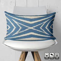 Kissenbezug Aus 100% Baumwolle Von Ikat Handgewebte Stoffe | Blau & Elfenbein Traditionelles Muster 16x24 "(40x60cm Doppelseitiger Handgewebter von OyzShop