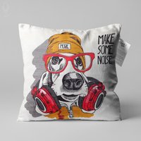 Basset Hound Kissenbezug Mit Dj Dog Cartoon, Doppelseitiger Druck Auf Dem Weichen Chenille-stoff Verschiedenen Größenoptionen, Oeko-Tex® von OyzShop