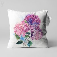 Hortensien Blumenmuster Kissenbezug Mit Blau & Rosa Farben | Doppelseitiger Druckkissenbezug Auf Der Chenille Verschiedenen Größen von OyzShop