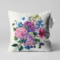 Hortensie Blumen Muster Kissenhülle Mit Blau & Rosa Farben | Doppelseitiger Druck Kissenbezug Auf Dem Chenille Verschiedenen Größen von OyzShop