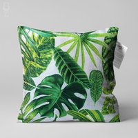 Kissenhülle Mit Palmenblättern in Grün | Doppelseitiger Druck Dekokissenbezug Auf Dem Weichen Chenille-stoff Verschiedenen Größen von OyzShop