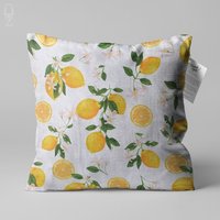 Lemons & Floral Muster Kissenhülle Mit Gelb Und Grün | Doppelseitiger Druck Kissenbezug Auf Dem Chenille Verschiedenen Größen von OyzShop