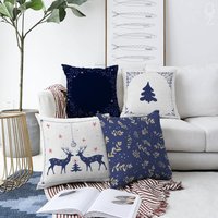 Marineblauer Weihnachtskissenbezug | Rentiere, Weihnachtsbaum, Gelbe Blätter 4 Optionen Doppelseitig Auf Dem Weichen Chenille Mit Multi-Size von OyzShop