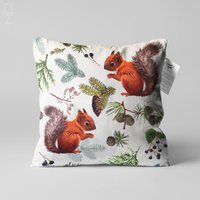 Niedliche Eichhörnchen Kissenhülle | Doppelseitiger Druckwurf-Kissenbezug Auf Dem Weichen Chenille-stoff Mit Verschiedenen Größen Oeko-Tex® von OyzShop