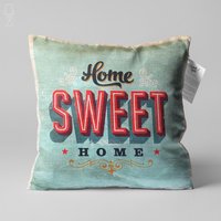 Retro Home Sweet Kissenbezug Mit Mint & Rot Farben, Doppelseitiger Druck Auf Dem Soft Touch Chenille Verschiedenen Größenoptionen von OyzShop