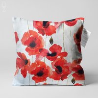 Rote Mohn Kissenhülle | Doppelseitiger Coquelicots-Druck Dekokissen-Abdeckung Auf Dem Weichen Chenille-stoff Mit Verschiedenen Größen Oeko-Tex® von OyzShop