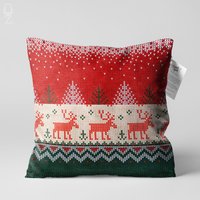 Weihnachten Rentier Kissenbezug Mit Rot, Grün & Weiß Wie Handgestrickt | Doppelseitiger Druck Auf Chenille Größenoptionen von OyzShop