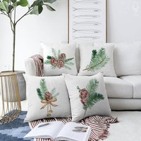 Weihnachten Kissenhüllen Mit 4 Motiven | Zapfen Und Kiefernblätter Thema Doppelseitiger Druck Auf Dem Chenille Verschiedenen Größen, Oeko-Tex® von OyzShop