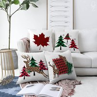 Weihnachten Kissenhüllen Mit Ahornblättern, Weihnachtsbaum Und Rentieren | Doppelseitiger Druck Auf Dem Chenille-stoff Verschiedenen Größen von OyzShop