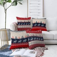 Weihnachten Rentier Kissenhüllen Mit Blauen & Roten Farben, 4 Optionen, Doppelseitiger Druck Auf Dem Chenille Verschiedenen Größen, Oeko-Tex® von OyzShop